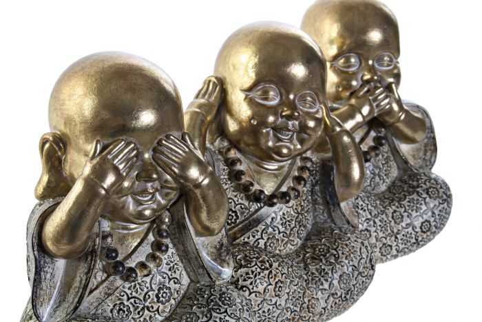 PACK DE 3 FIGURA BUDA RESINA 12X10,5X16,5 MONJE DECAPE VER OIR CALLAR - Imagen 3