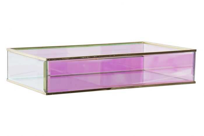BANDEJA DECORACION CRISTAL METAL 25X15X5 DORADO - Imagen 3