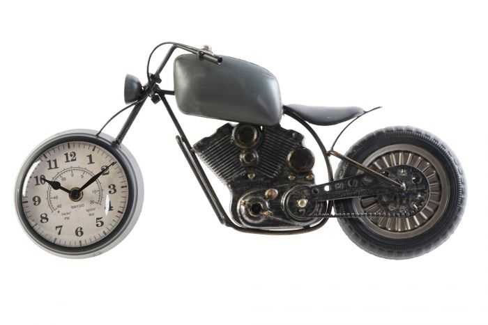 RELOJ PARED HIERRO CRISTAL 44X8X21 MOTO GRIS