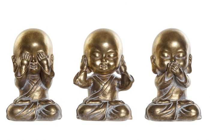 PACK DE 3 FIGURA BUDA RESINA 10X8X15 MONJE ENVEJECIDO VER OIR CALLAR