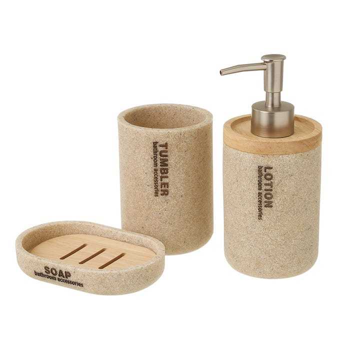 SET BAÑO 3 PIEZAS POLIESINA / MADERA
