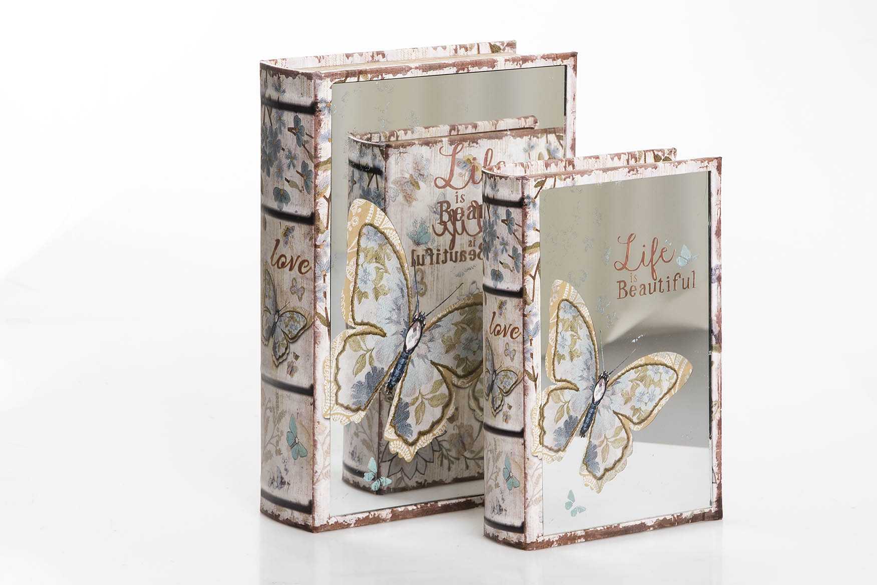SET 2 CAJAS LIBRO ESPEJO 30X21X7 / 24X16X5 CM