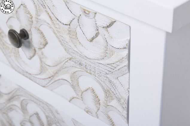 MESITA MADERA TALLADA BLANCO-BEIGE 2 CAJONES 48X30X55 CM - Imagen 3