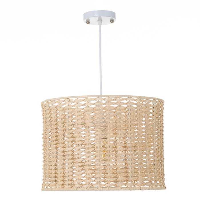 LÁMPARA DE TECHO METAL-RATÁN NATURAL 35 X 35 X 24 CM
