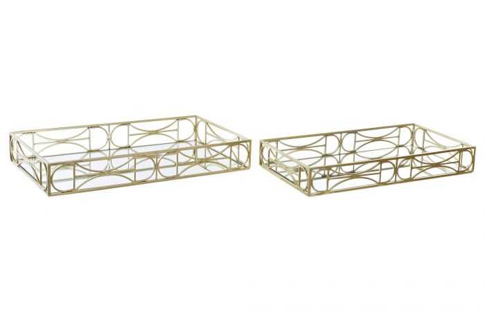 BANDEJA SET 2 METAL ESPEJO 49,5X28X7 DORADO