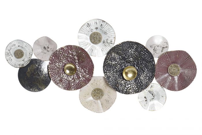DECORACION PARED METAL 124X6,4X60 CIRCULOS GRANATE