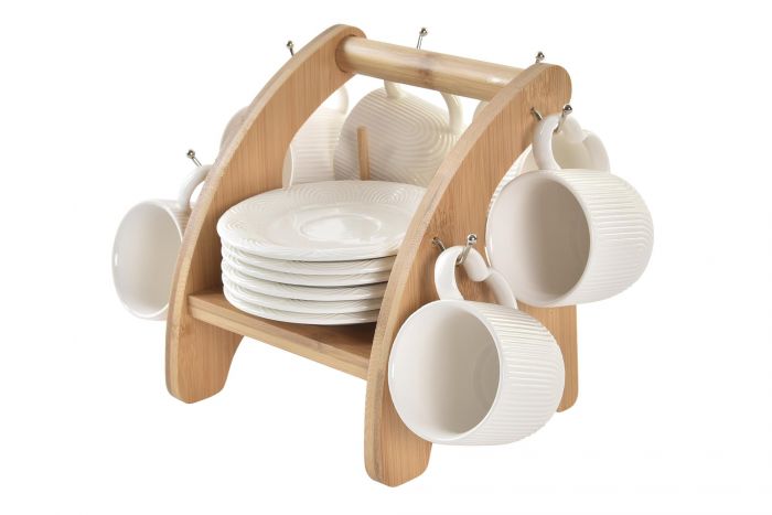 CAFE SET 6 PORCELANA BAMBU 28,5X15X17 90ML, BLANCO
