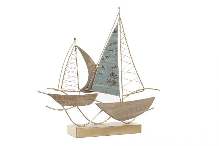 DECORACION METAL 47X9X45 VELEROS AZUL CELESTE