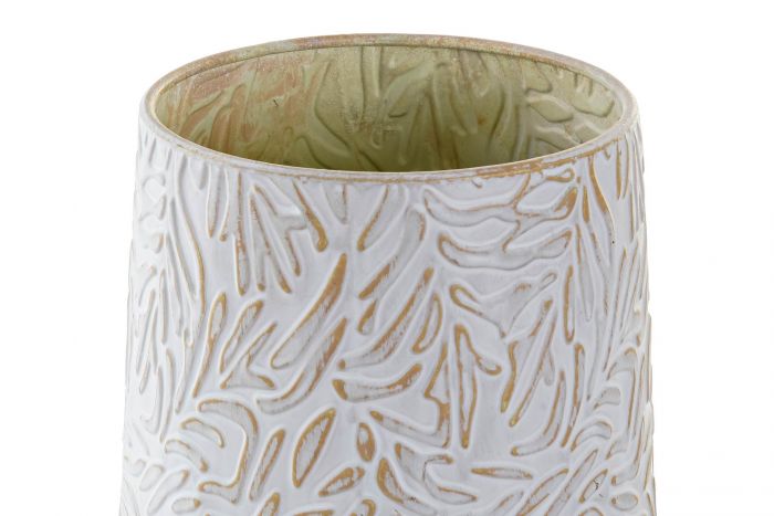 JARRON METAL 24X24X53 HOJAS DESGASTADO BLANCO - Imagen 3