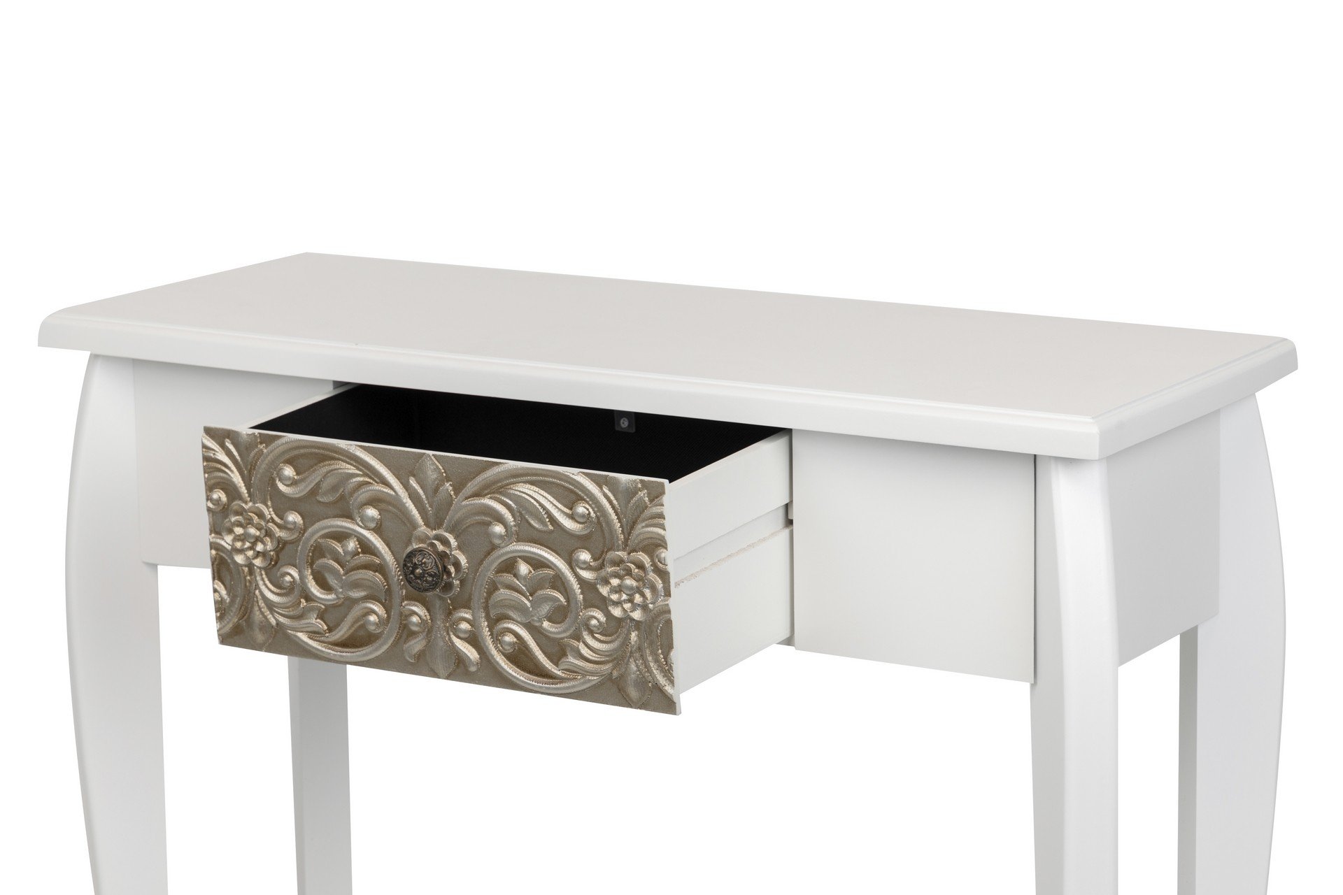 RECIBIDOR DE MADERA BLANCA CON CAJON TALLADA CHAMPAGNE - Imagen 6