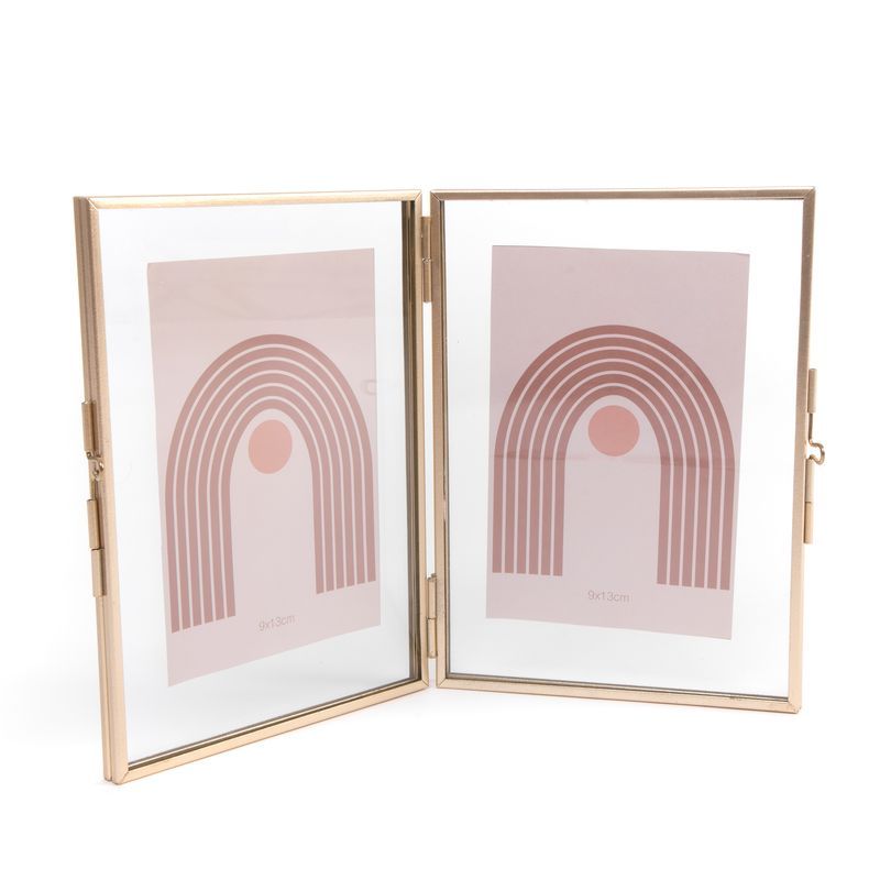 portafoto doble dorado cristal 9x13cm