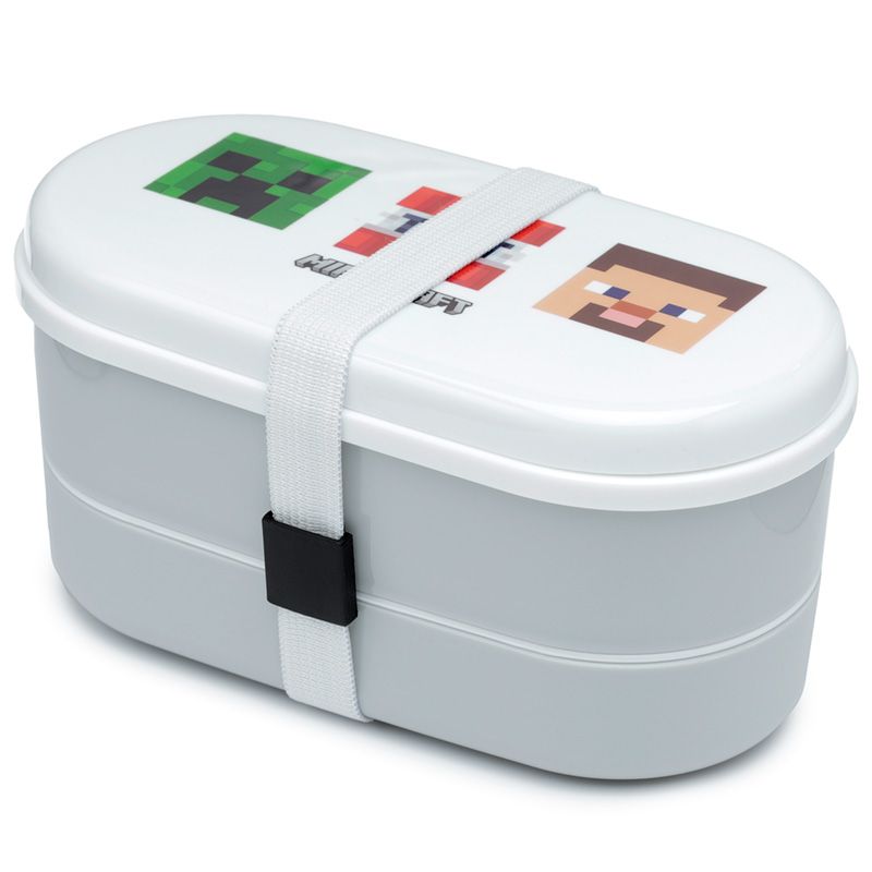 Fiambrera Táper Bento con Compartimentos y Cubiertos - Caras Minecraft Faces