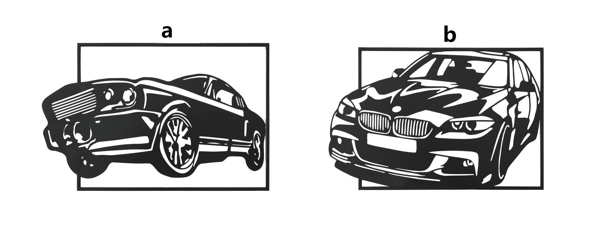 decoracion pared metal coche negro 61x1.3x40cm 2 mod