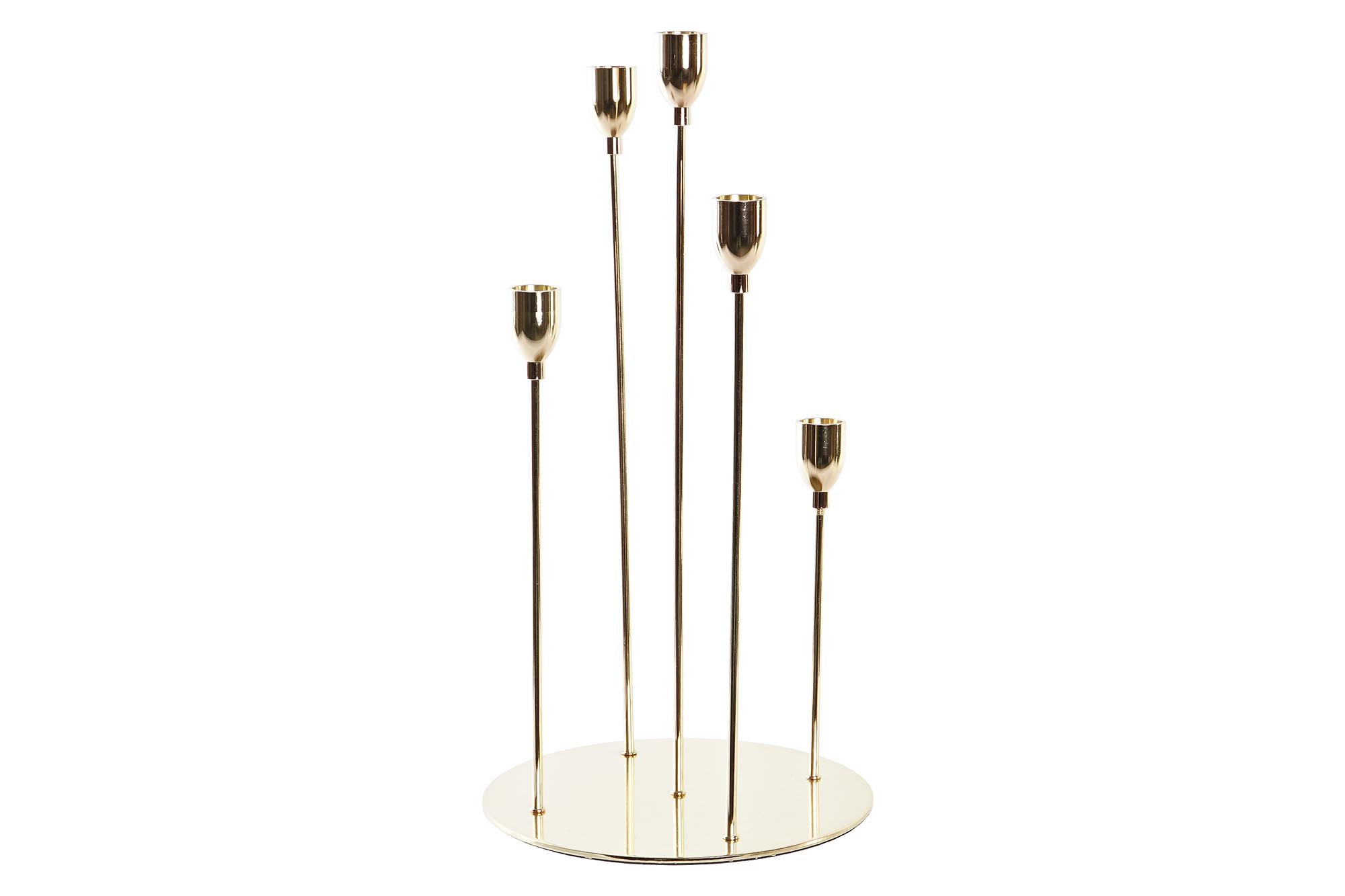 candelabro metal dorado 5 velas 38cm
