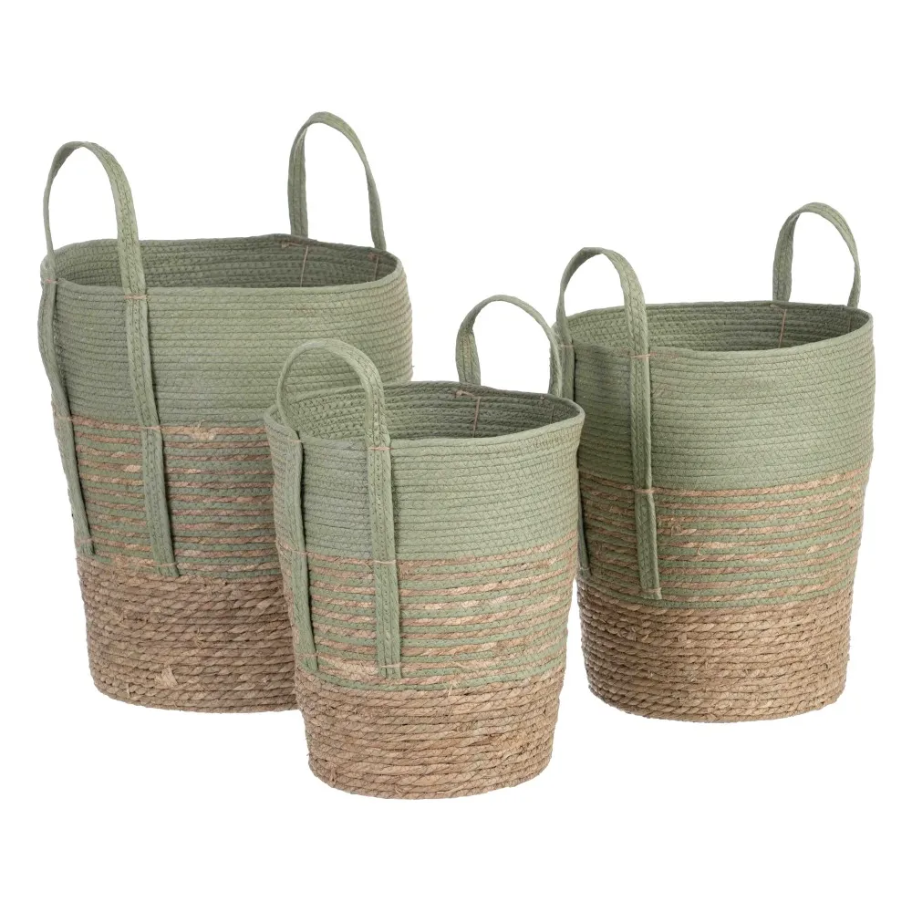 dcasaarte pack de 3 cestas fibra verde menta