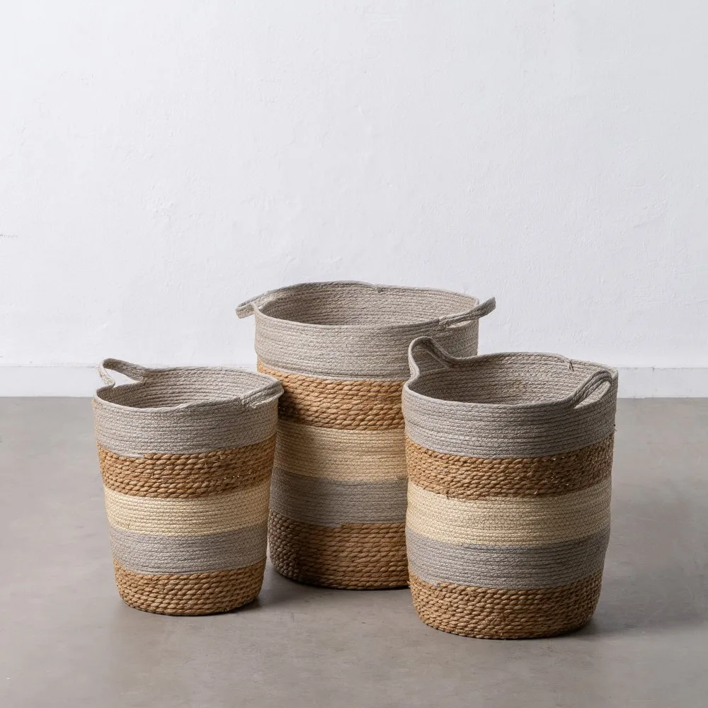 Dcasaarte pack de 3 cestas fibra natural gris