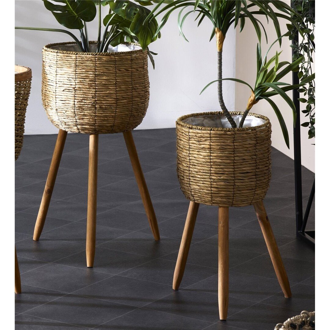 Set de 2 maceteros de pie de mimbre