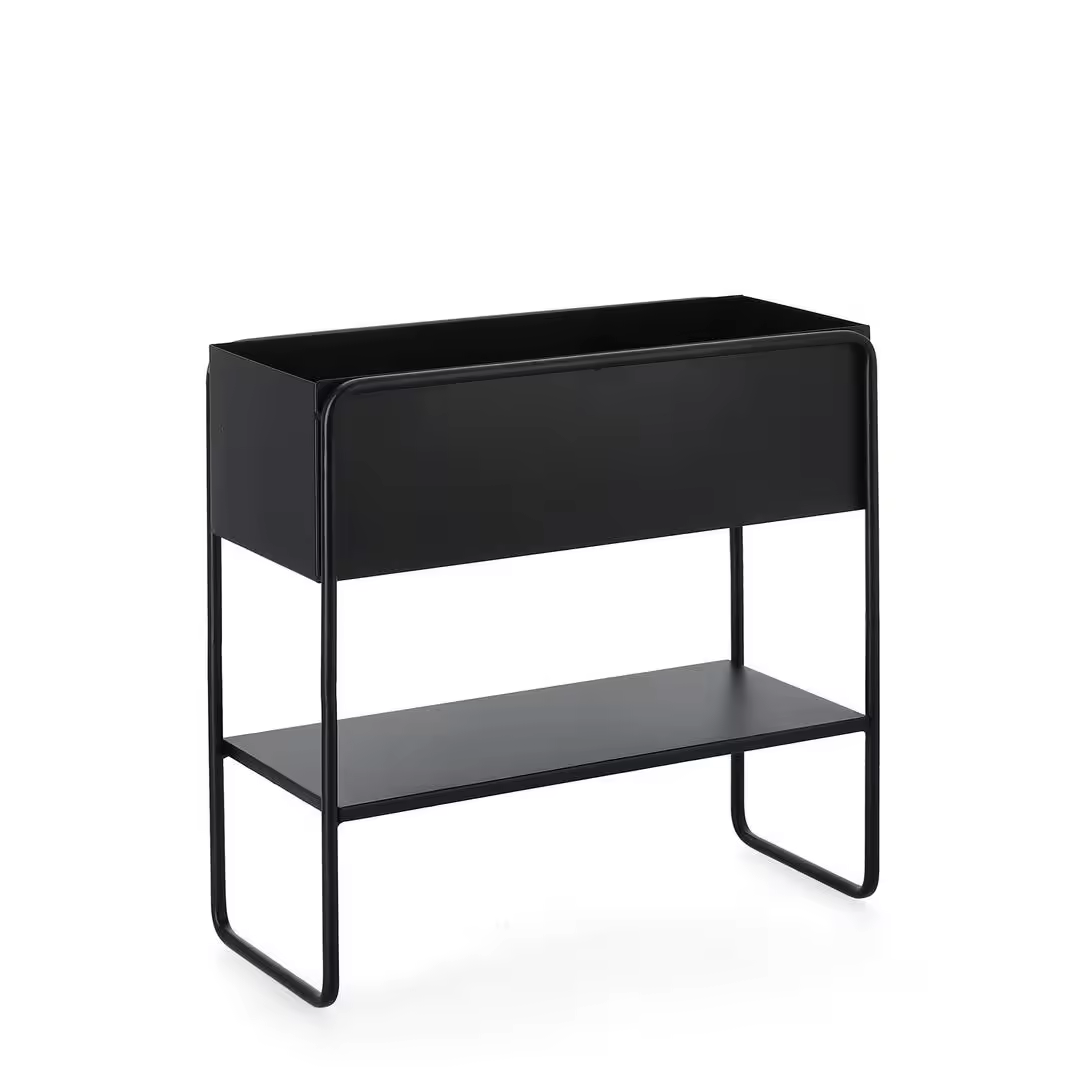 Dcasaarte Macetero de metal con soporte, color negro, 45 x 18 x 44cm, jardinera, jardinera, soporte para plantas