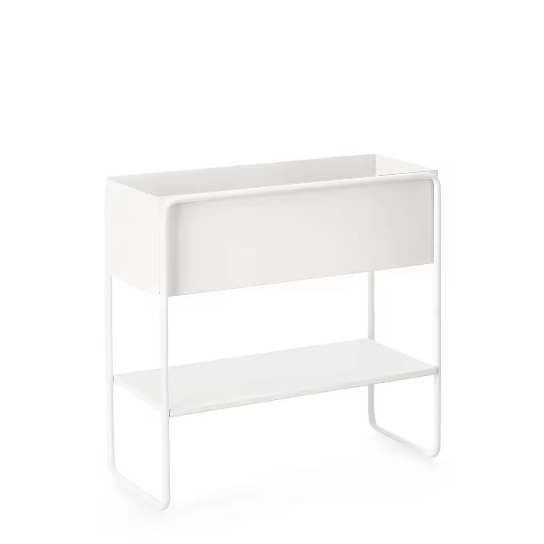 Dcasaarte Macetero de metal con soporte, color blanco, 45 x 18 x 44cm, jardinera, jardinera, soporte para plantas