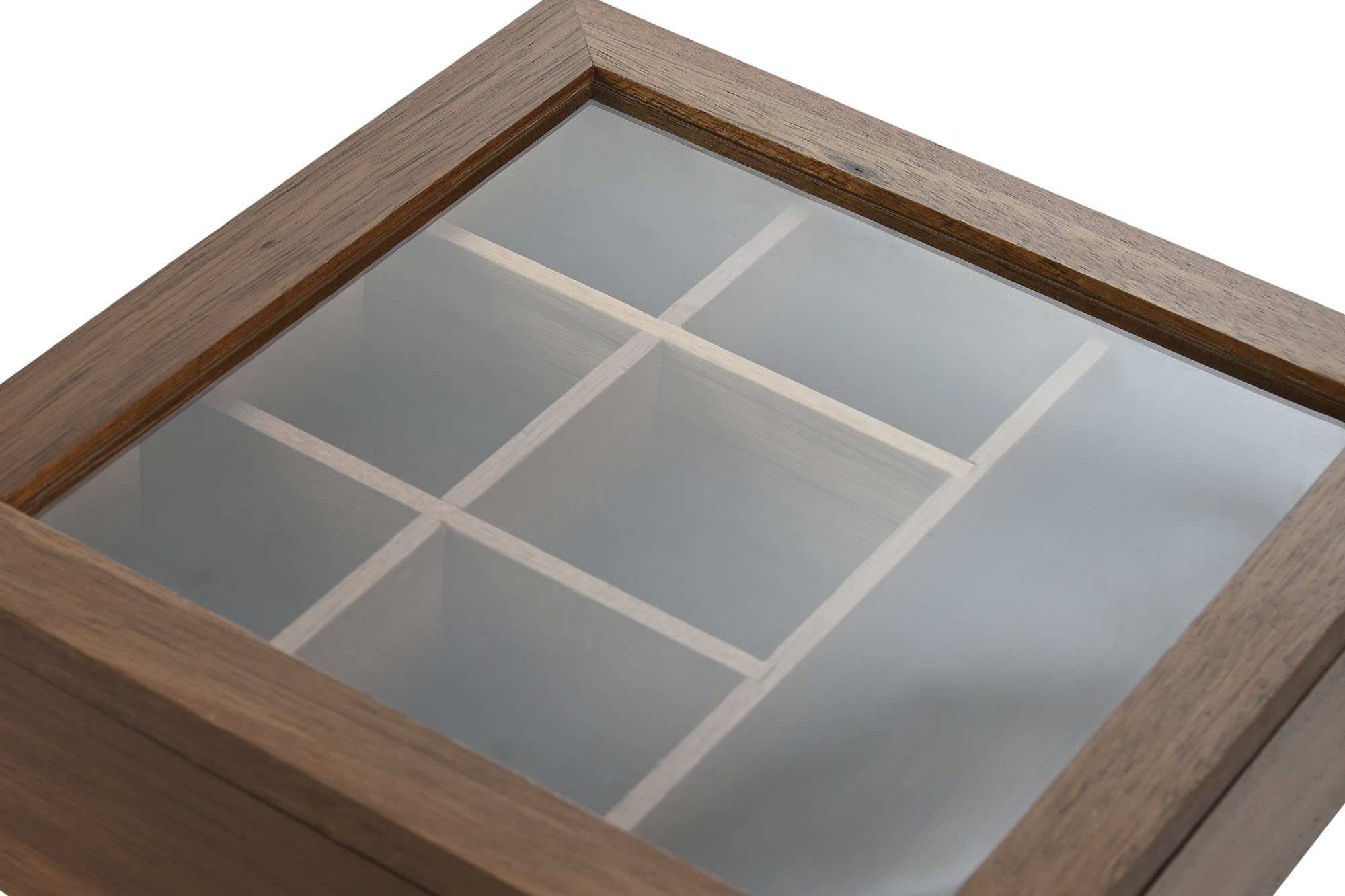 caja infuciones madera acacia con tapa cristal 20.5x20.5x6.5cm 7 compartimiento - Imagen 2