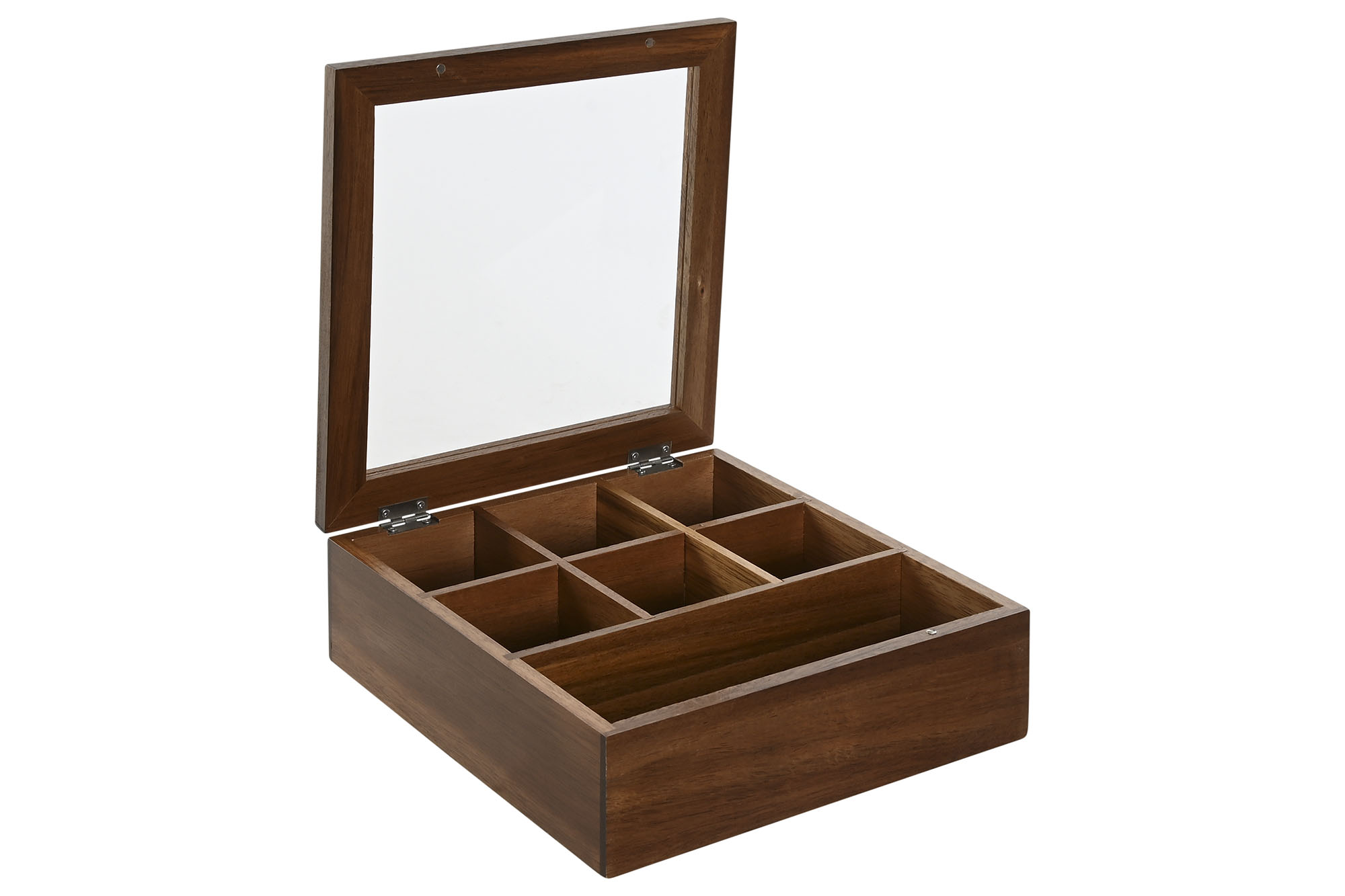 caja infuciones madera acacia con tapa cristal 20.5x20.5x6.5cm 7 compartimiento - Imagen 3
