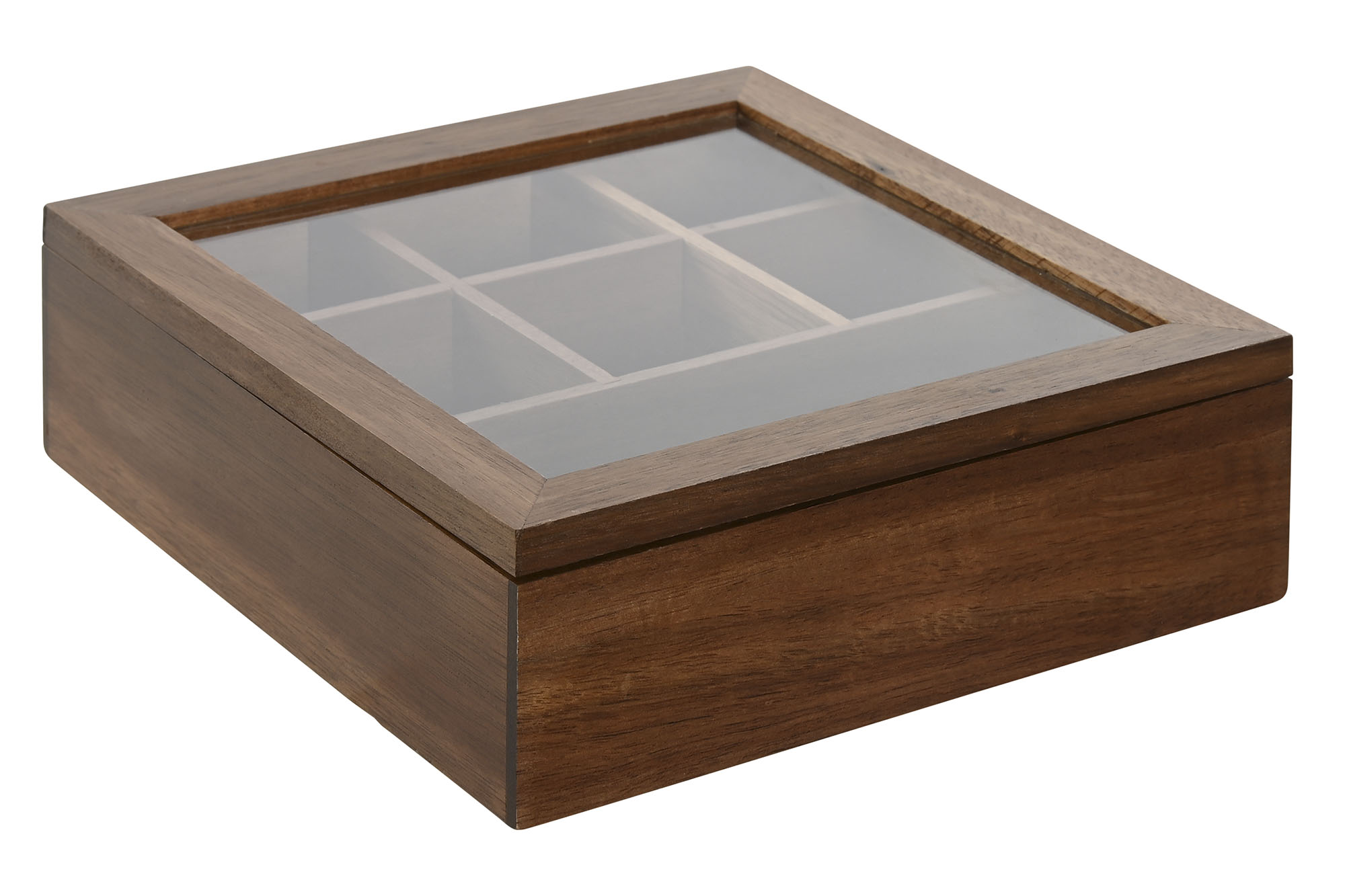 caja infuciones madera acacia con tapa cristal 20.5x20.5x6.5cm 7 compartimiento