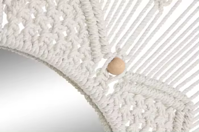 Espejo de Pared con Diseño de Macramé grande Espejo con Flecos de Macramé Boho con Colgante 76x76 cm - Imagen 4