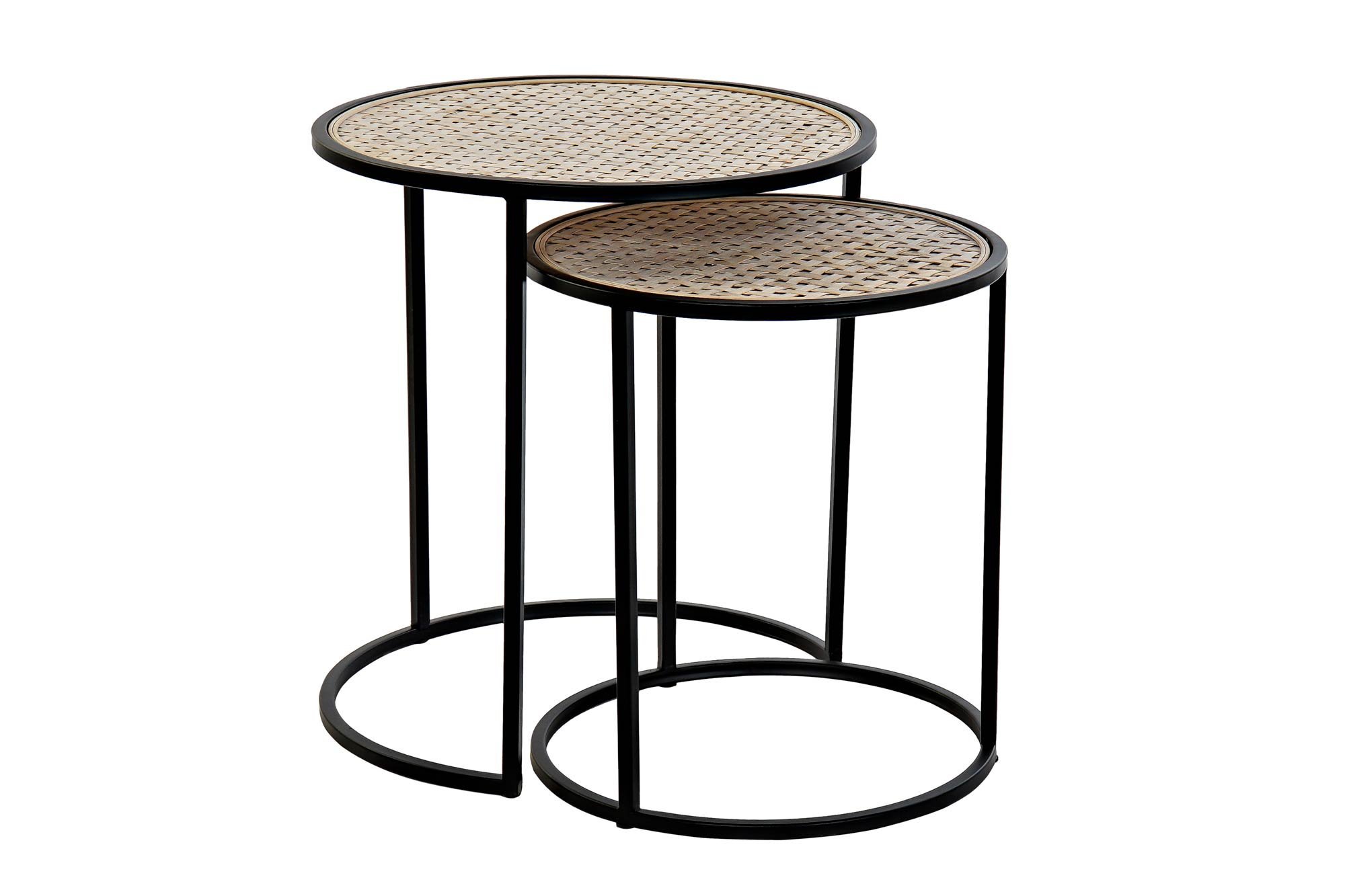 pack de 2 mesita auxiliar metal mimbre redondo 45x45x50cm-38x38x43cm