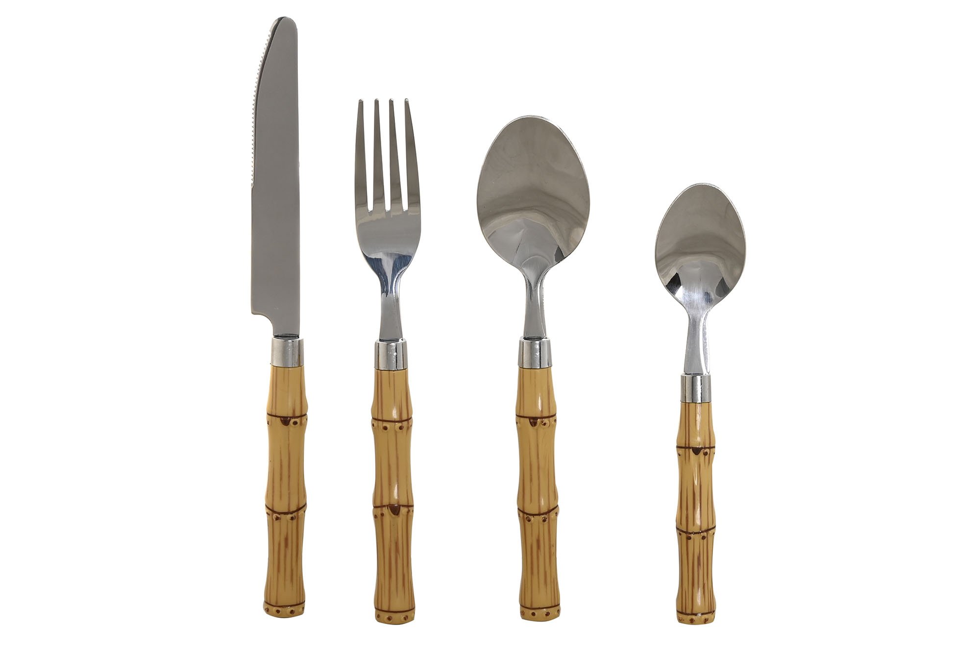 pack 24pcs de cubiertos inox efecto bambu pvc