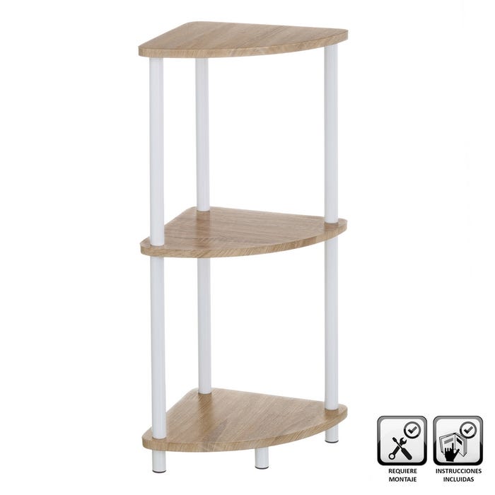 estanteria 3 estante madera metal rinconera 30x30x80cm