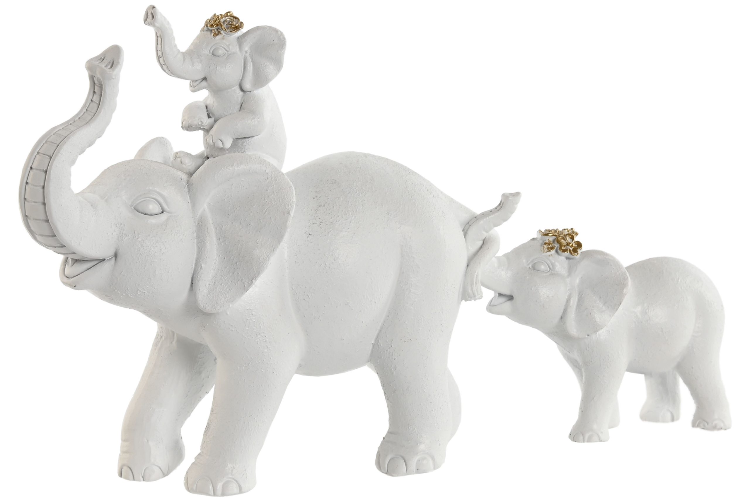 figura elefante resina familia blanco 23x7x14cm