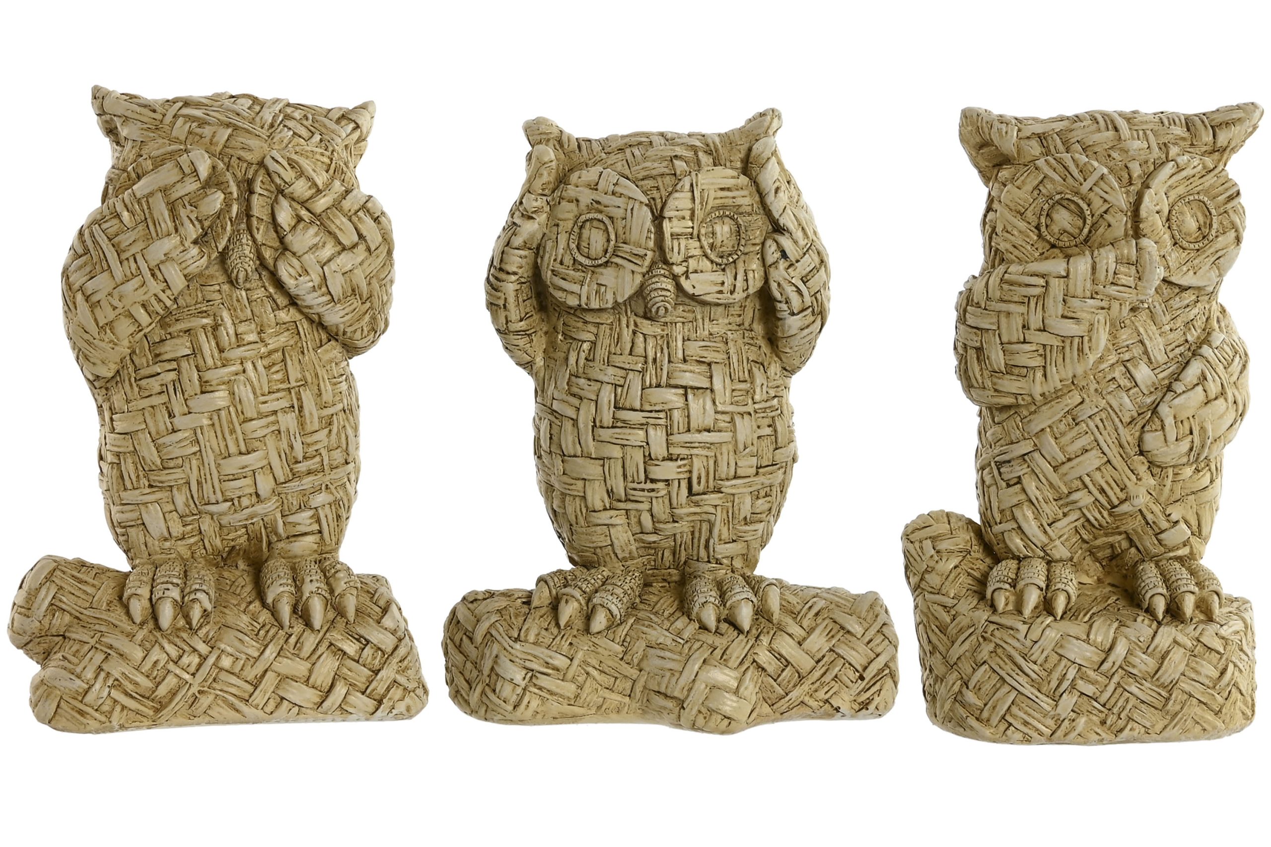 pack de 3 figuras buho de resina dorado 7x6x12cm