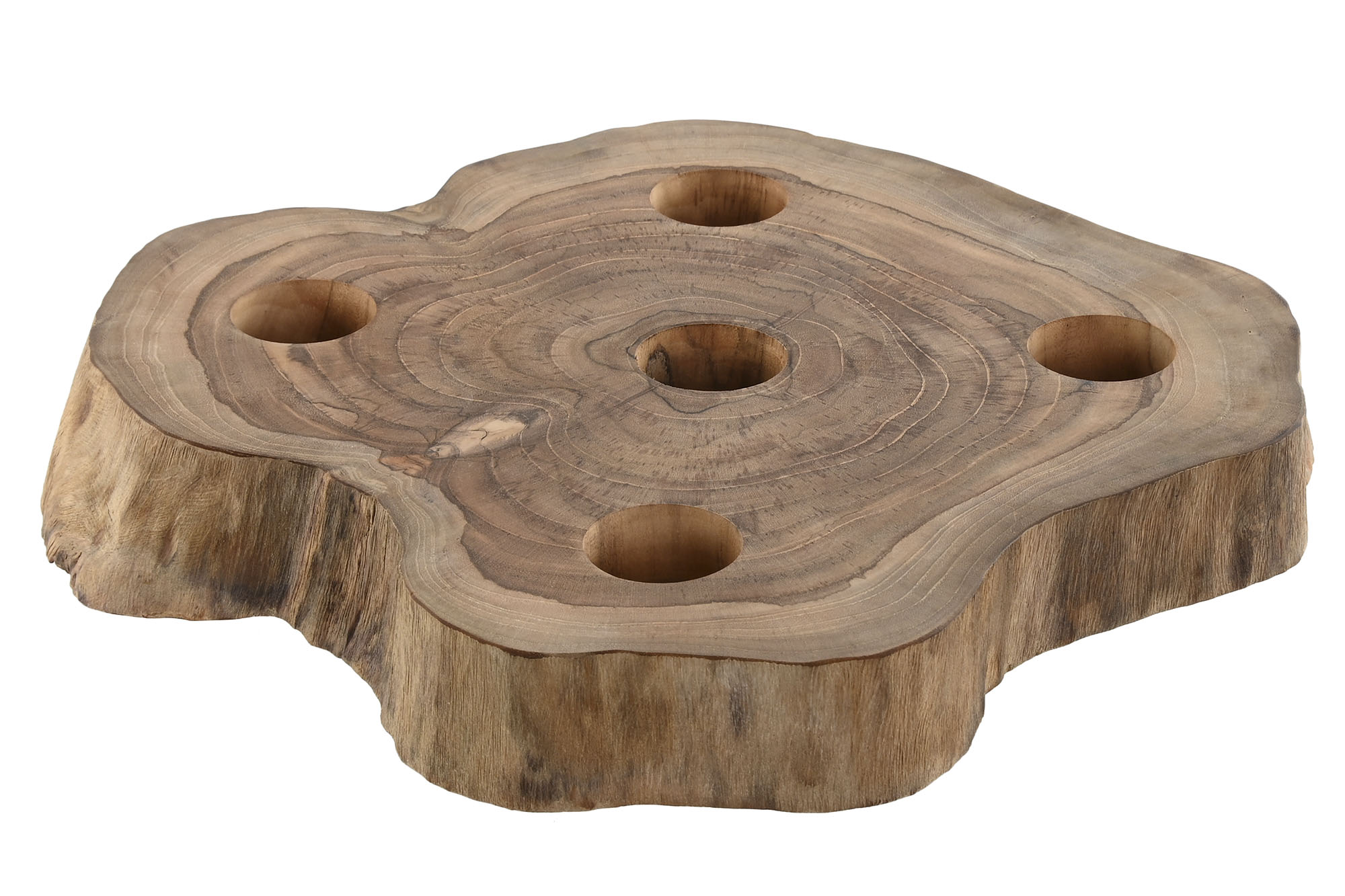 decoracion de madera de teca portavela natural 5 huecos 30x30x5cm