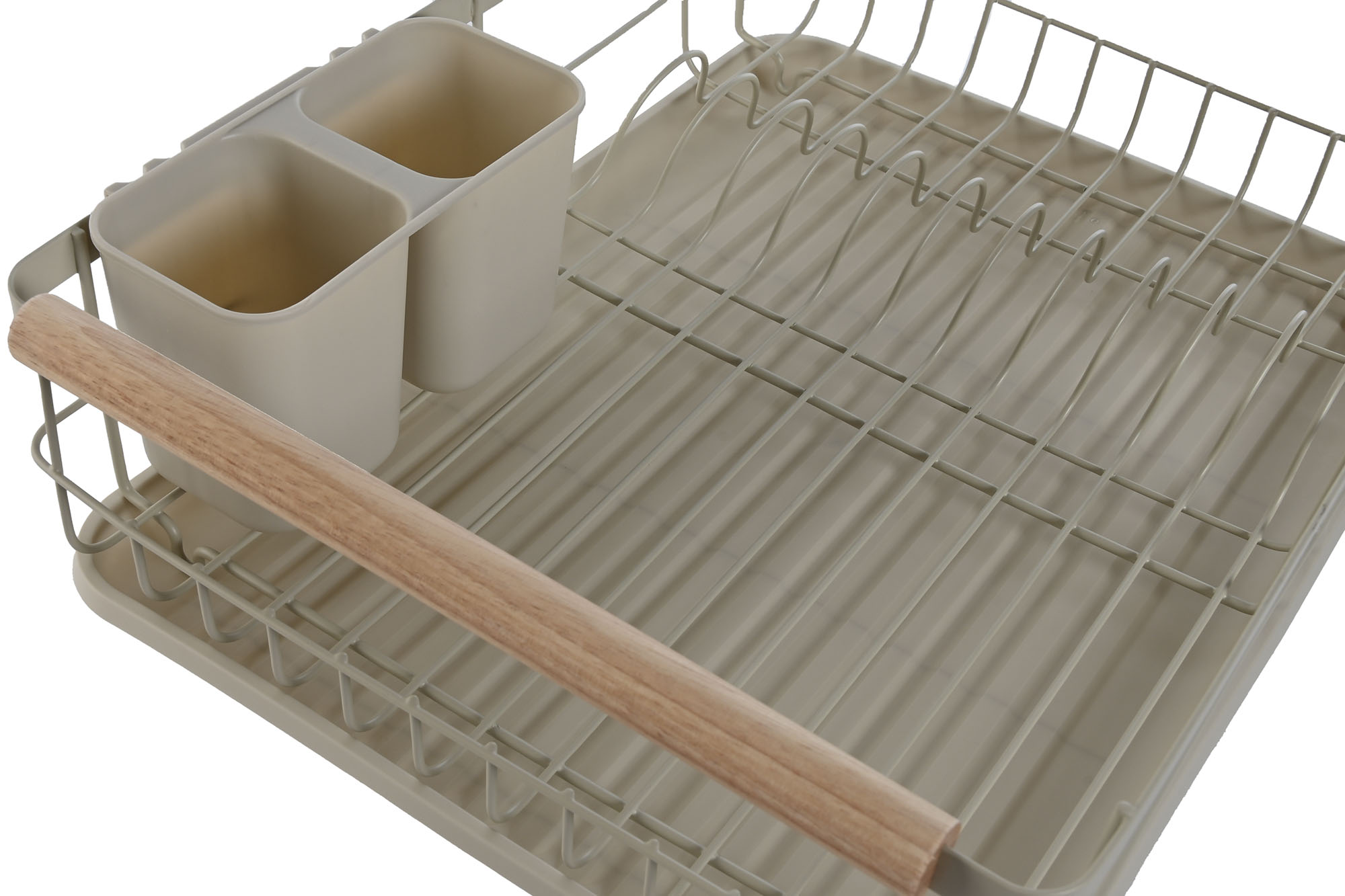escurreplato matal rubberwood beige 44x32x13cm - Imagen 4