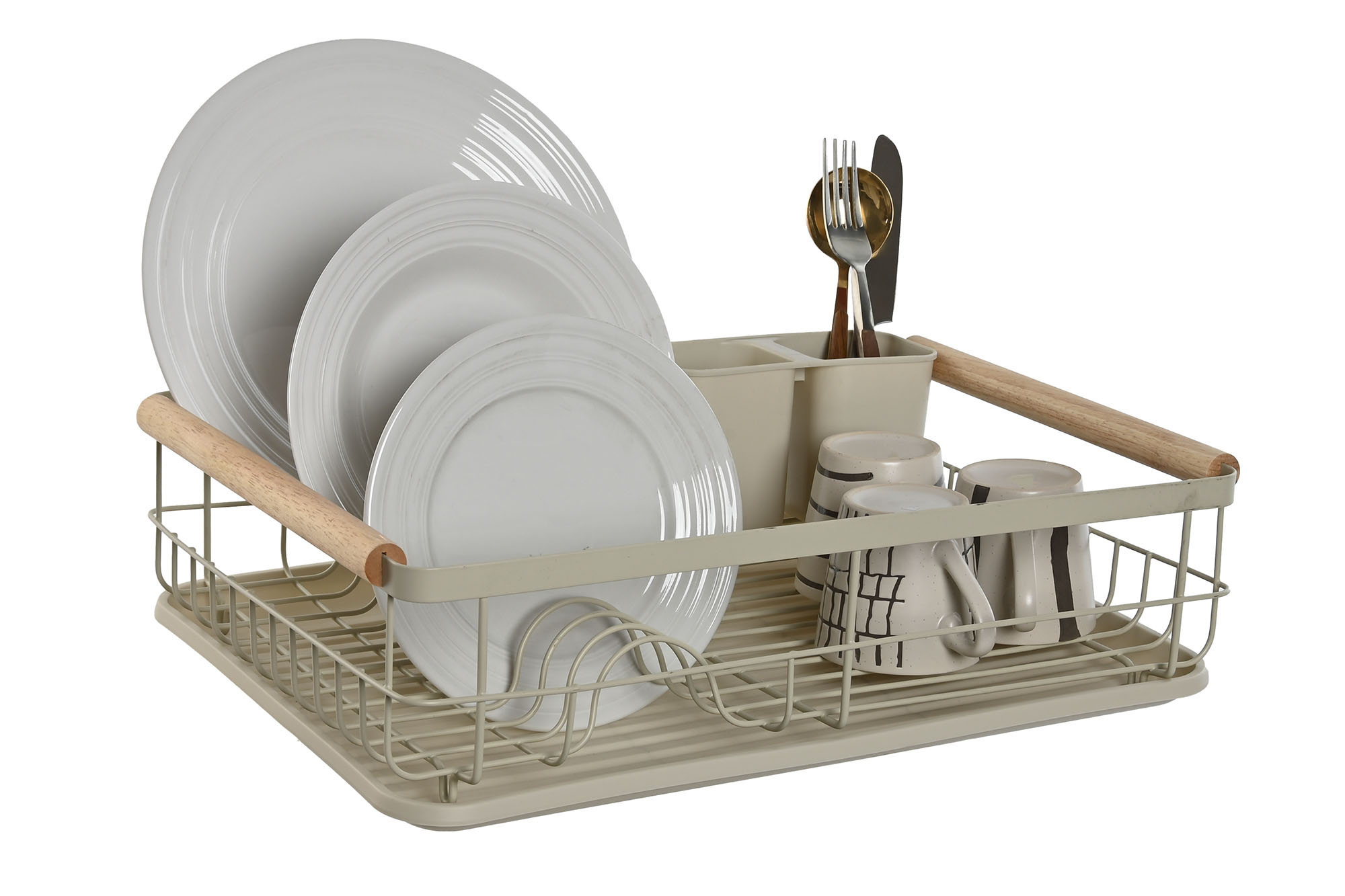 escurreplato matal rubberwood beige 44x32x13cm - Imagen 2