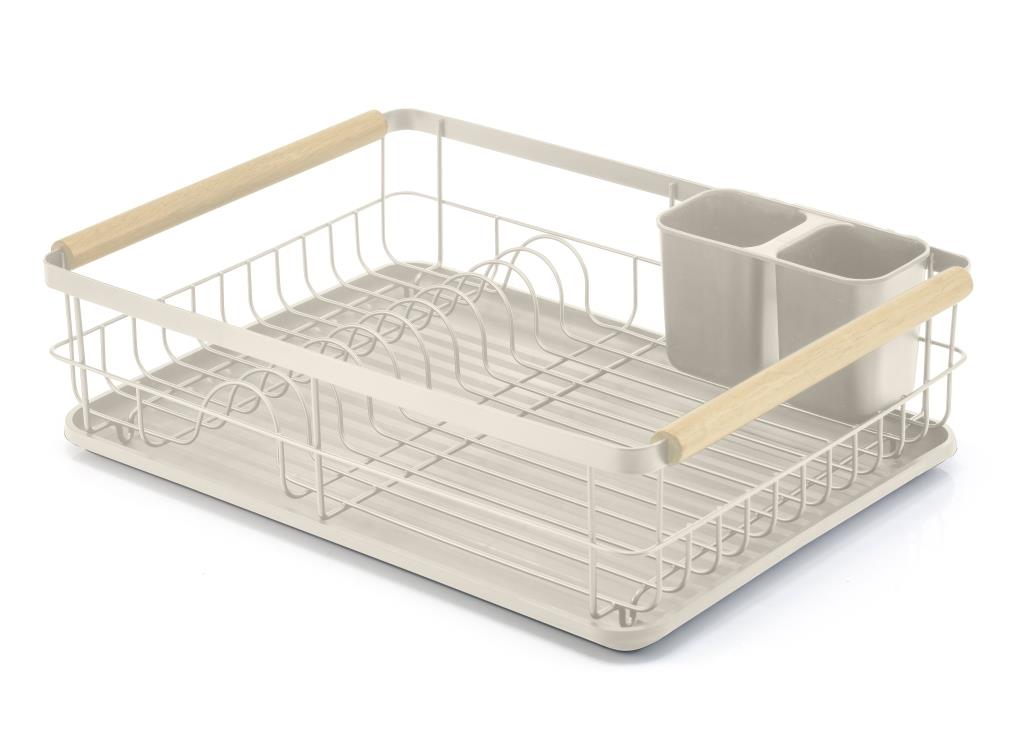 escurreplato matal rubberwood beige 44x32x13cm