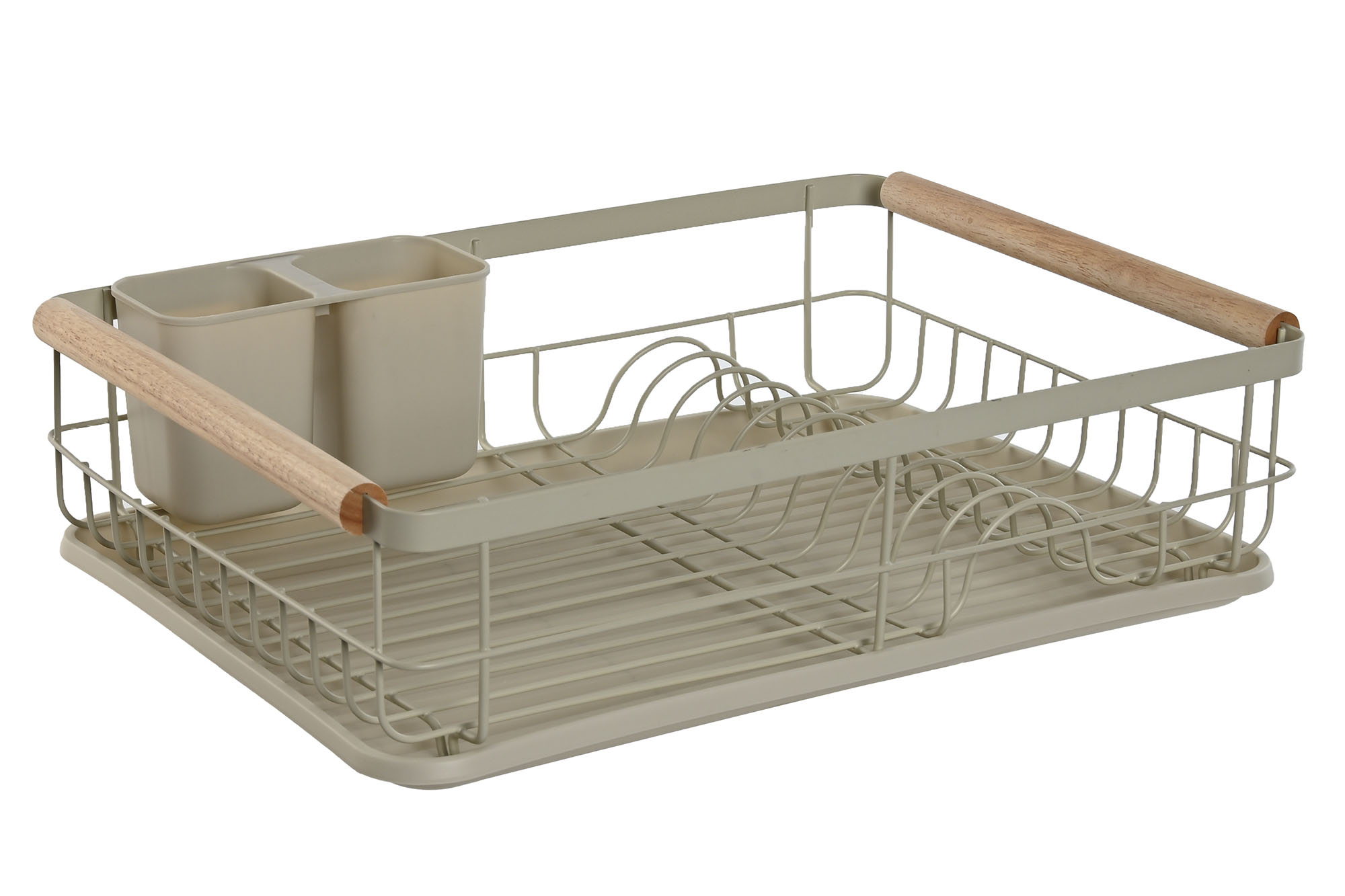 escurreplato matal rubberwood beige 44x32x13cm - Imagen 3
