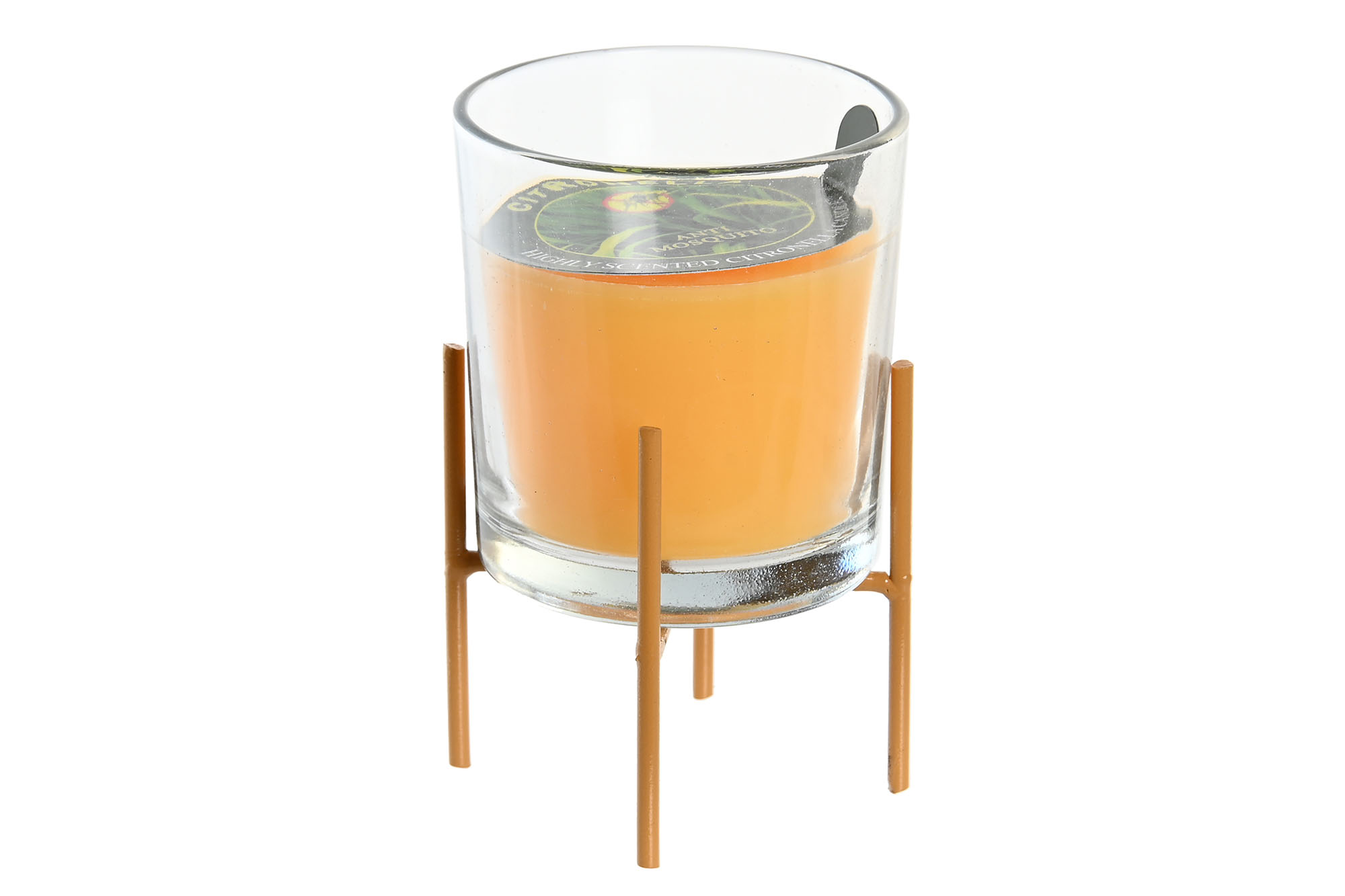 vela de citronela en vaso de cristal con soporte de metal vela de citronella de 120gr 8x8x12cm