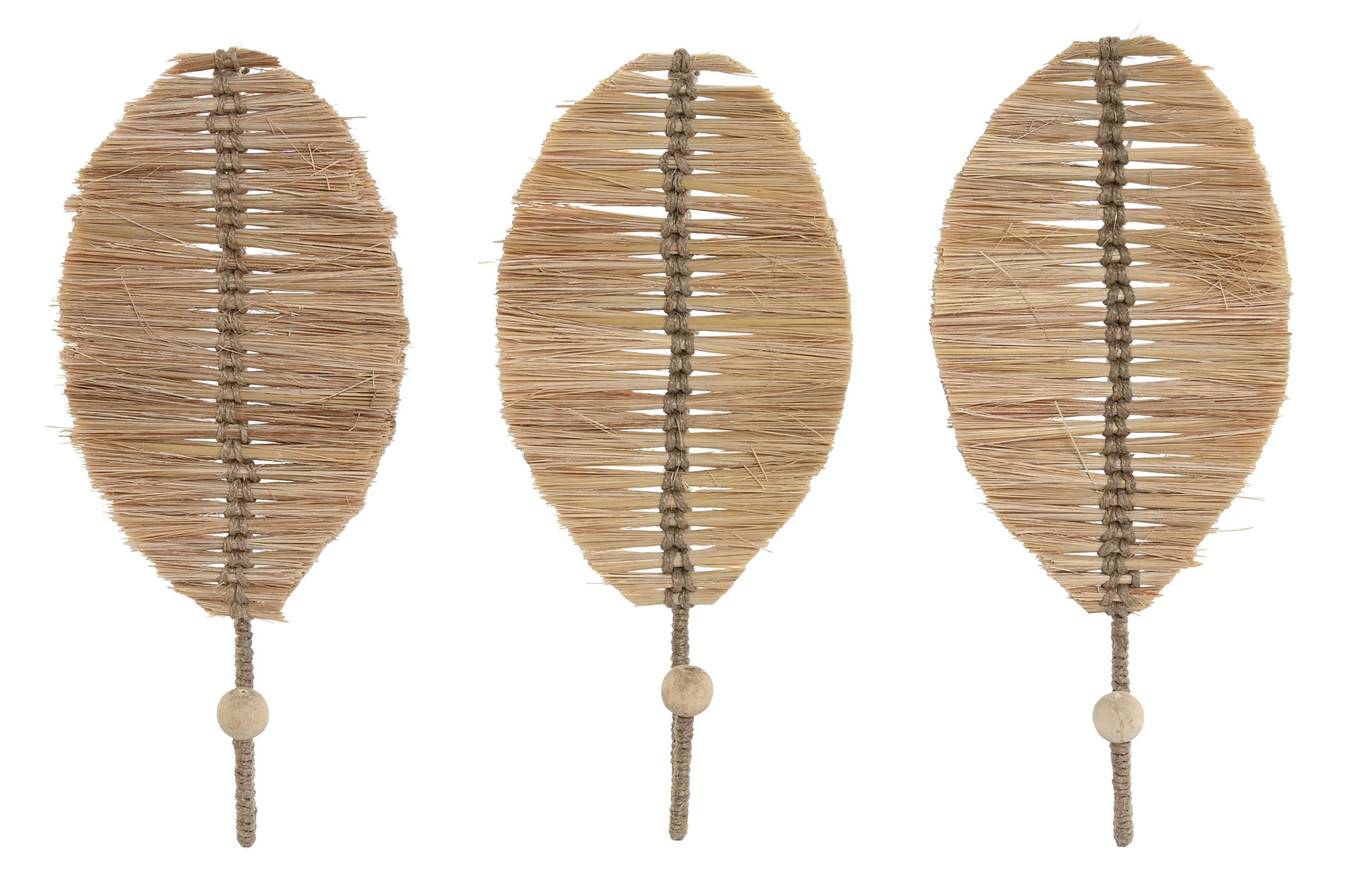 pack de 3 perchero individual pared fibra metal hoja natural 12x4x26cm