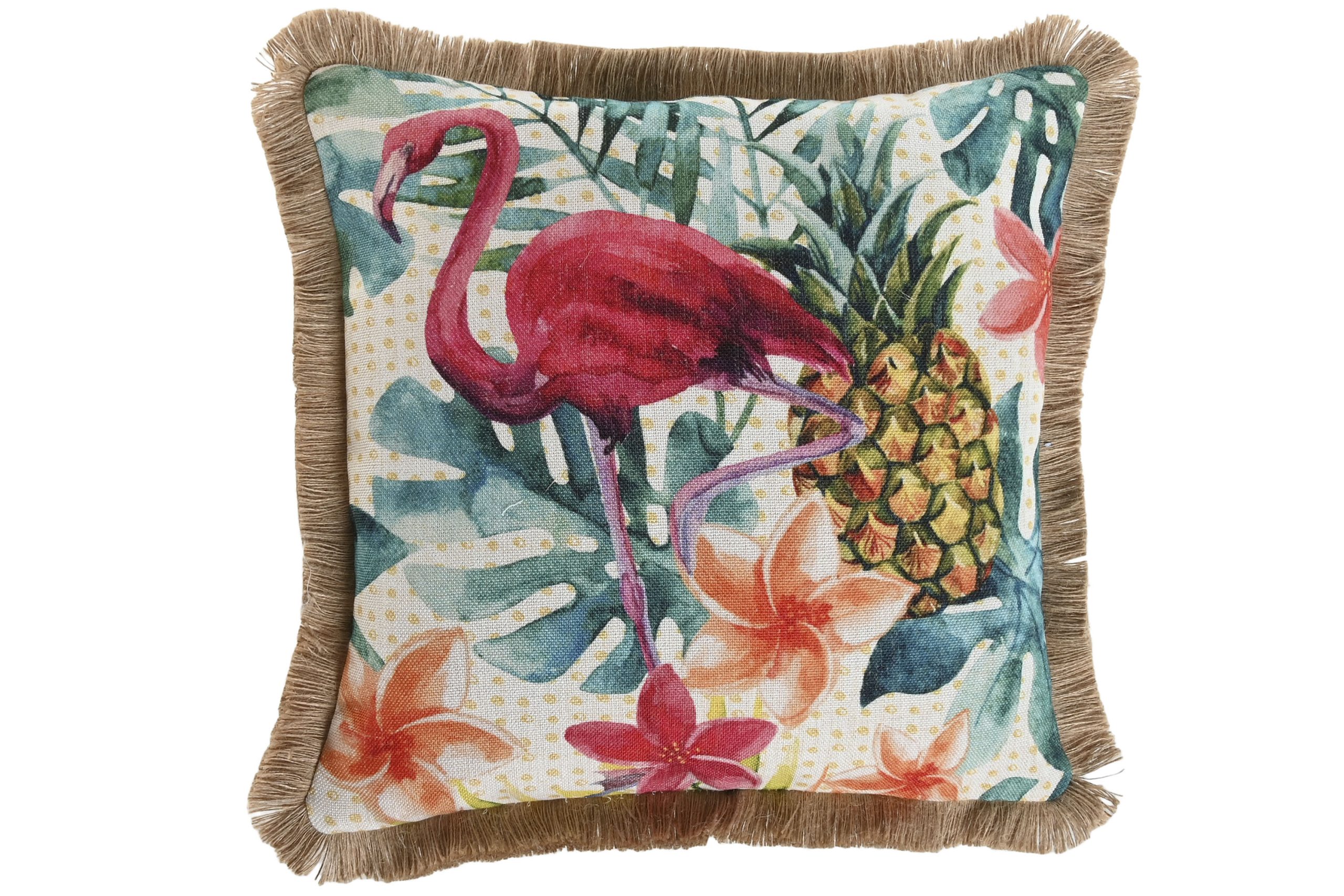 cojin poliester flecos hojas flamengo 45x45cm