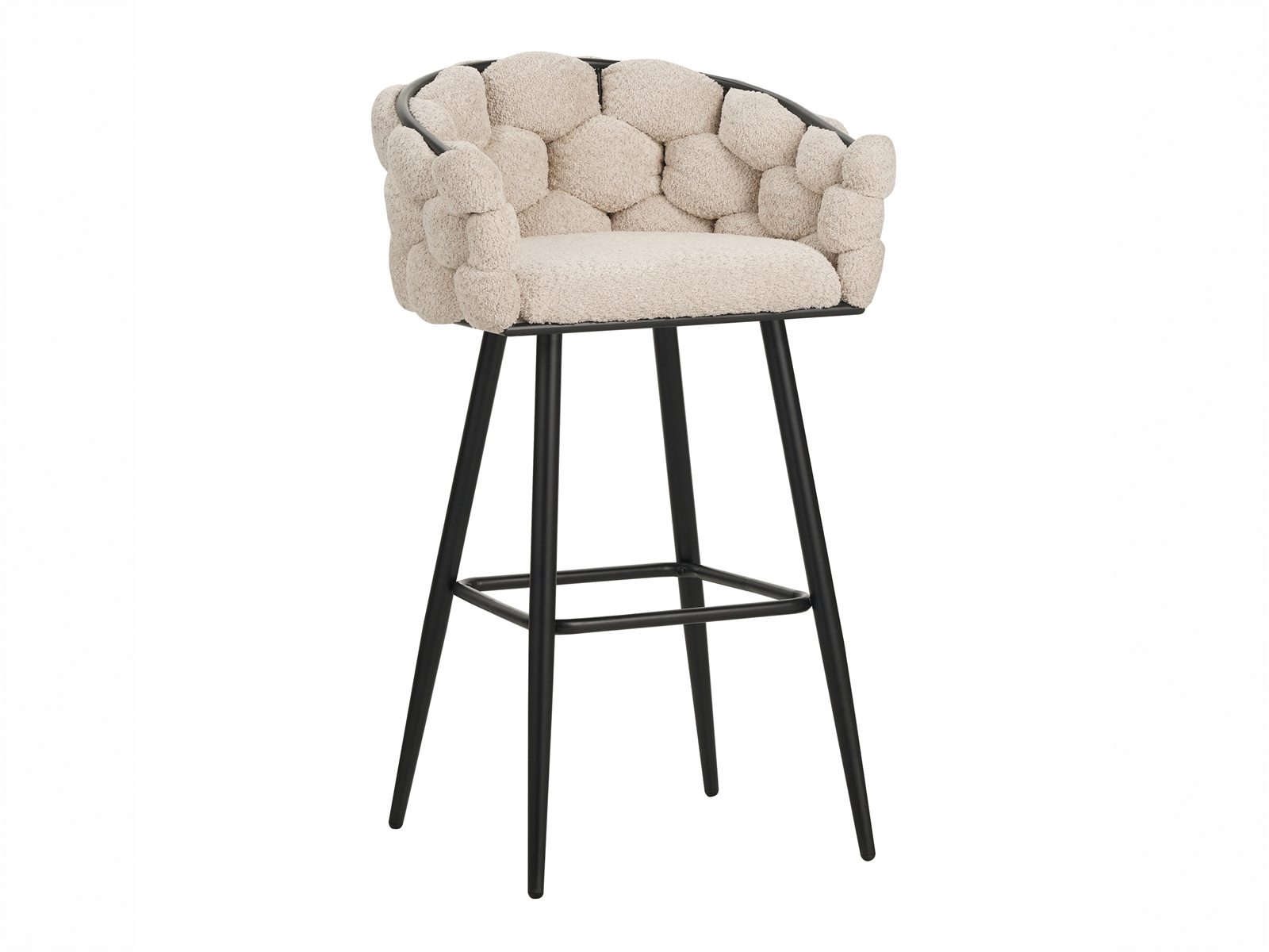 taburete bar laysan rizo suave beige con patas de metal negro - Imagen 2
