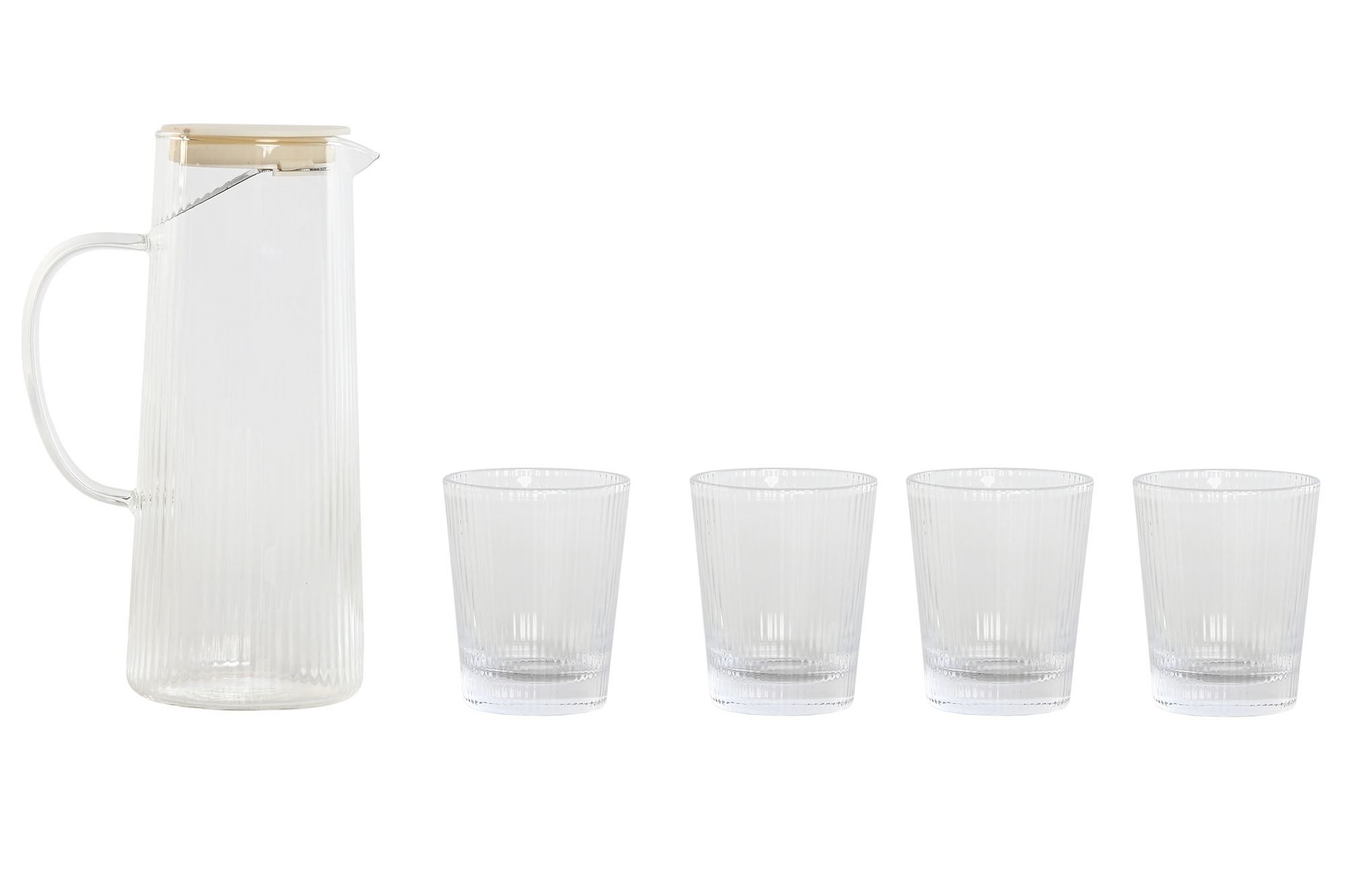 pack jarra rallas borosilicato tapa pvc filtro inox 1.2litros con 4 vaso agua 245ml borosilicato