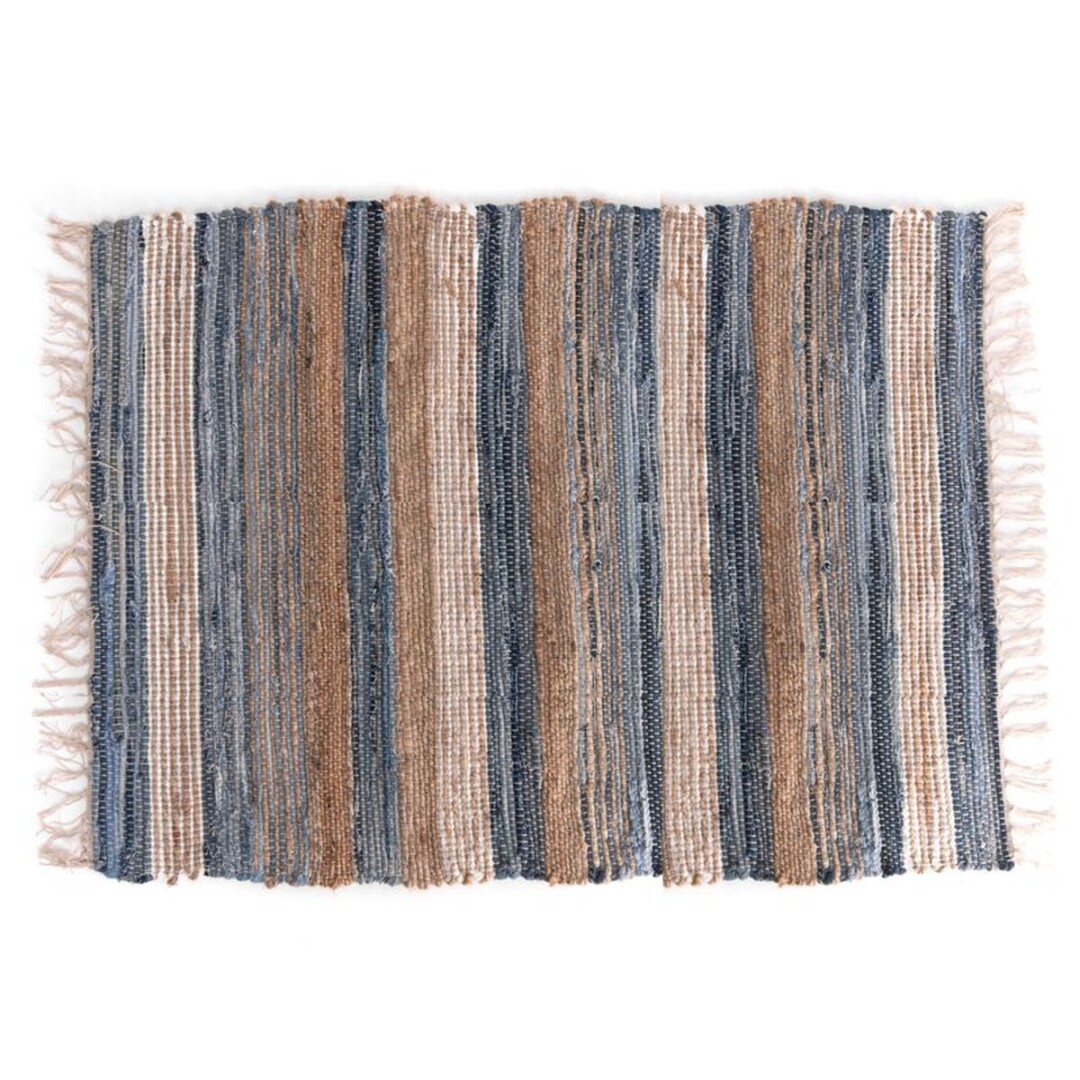 alfombra de yute/algodon azul 120x180x2cm