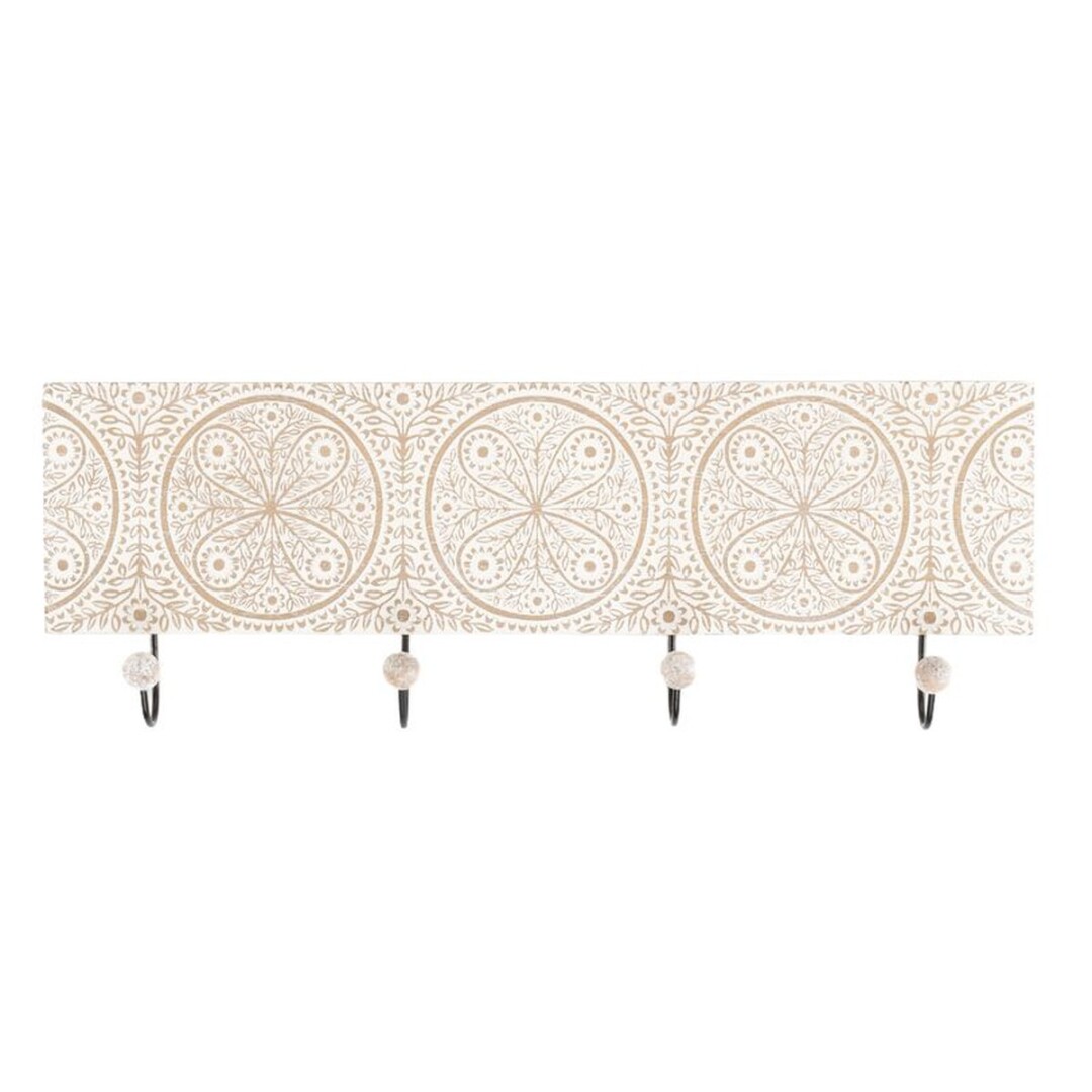 perchero pared 4 colgador madera talla 12x1x47cm