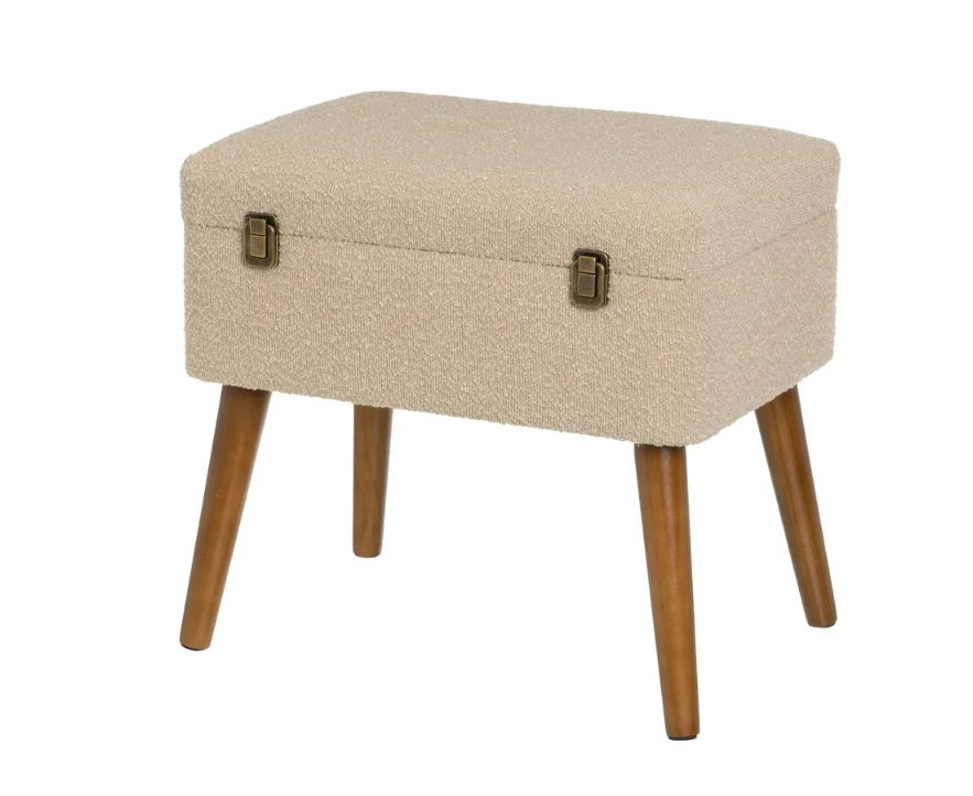 Taburete Acolchado de Almacenamiento Efecto lana, Asiento con Espacio de almacenaje color beige
