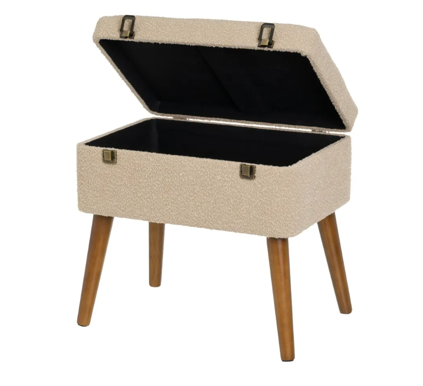 Taburete Acolchado de Almacenamiento Efecto lana, Asiento con Espacio de almacenaje color beige - Imagen 2