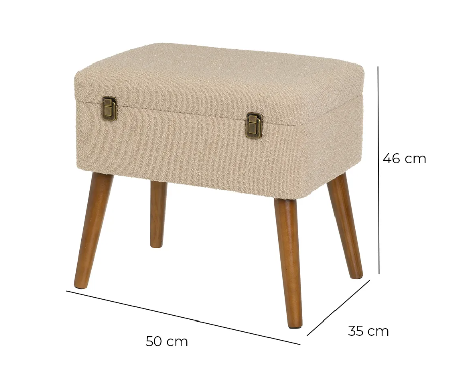 Taburete Acolchado de Almacenamiento Efecto lana, Asiento con Espacio de almacenaje color beige - Imagen 3