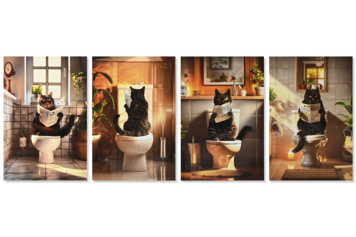 set de 4 cuadros para baño gatos 40x60 cm