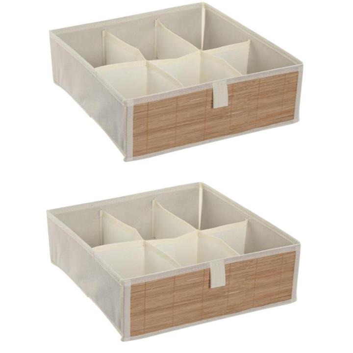 Juego de 2 Organizador Cajones, 6 Celdas Plegable Organizador Calcetines, Organizador Armario Ropa con Compartimento para Calcetines, Bragas, Corbatas, Cinturones