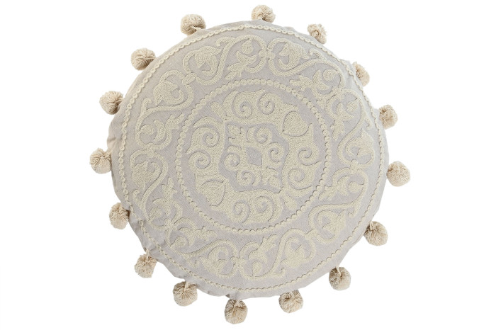 cojin redondo decorativo algodón blanco